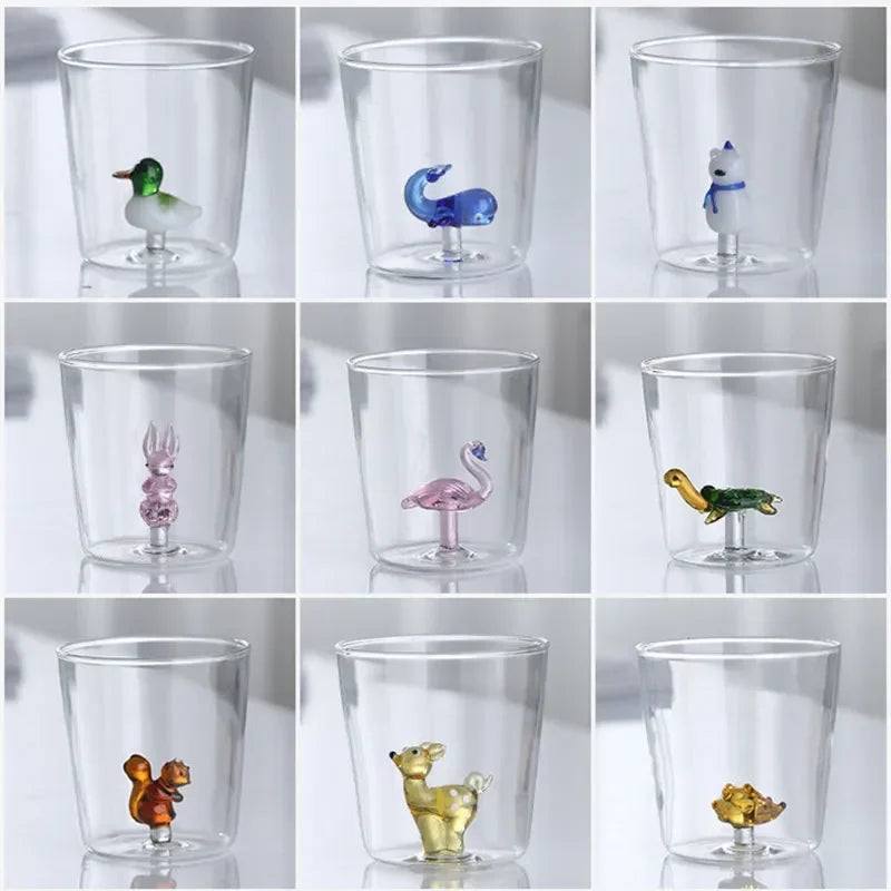 Glass Cup 3D Cartoon Animal Shape Glasses Home Cute Water Coffee Glass Single Layer Cup with Guests Juice Cold Drink Cup