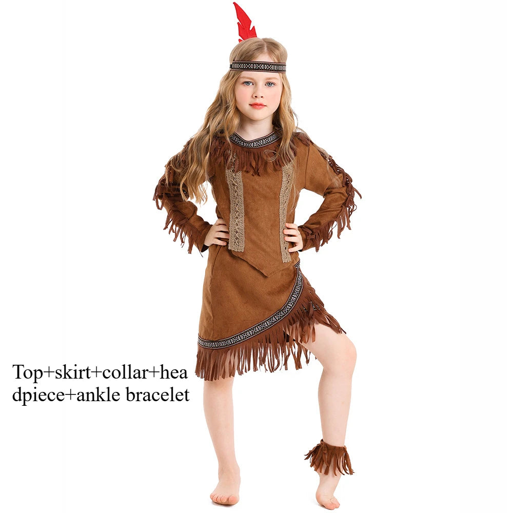 Halloween Children's Day Savages Indigenous Peoples Hunter Indian Chiefs Primitive Savages Role-playing Girls Indigenous Costume