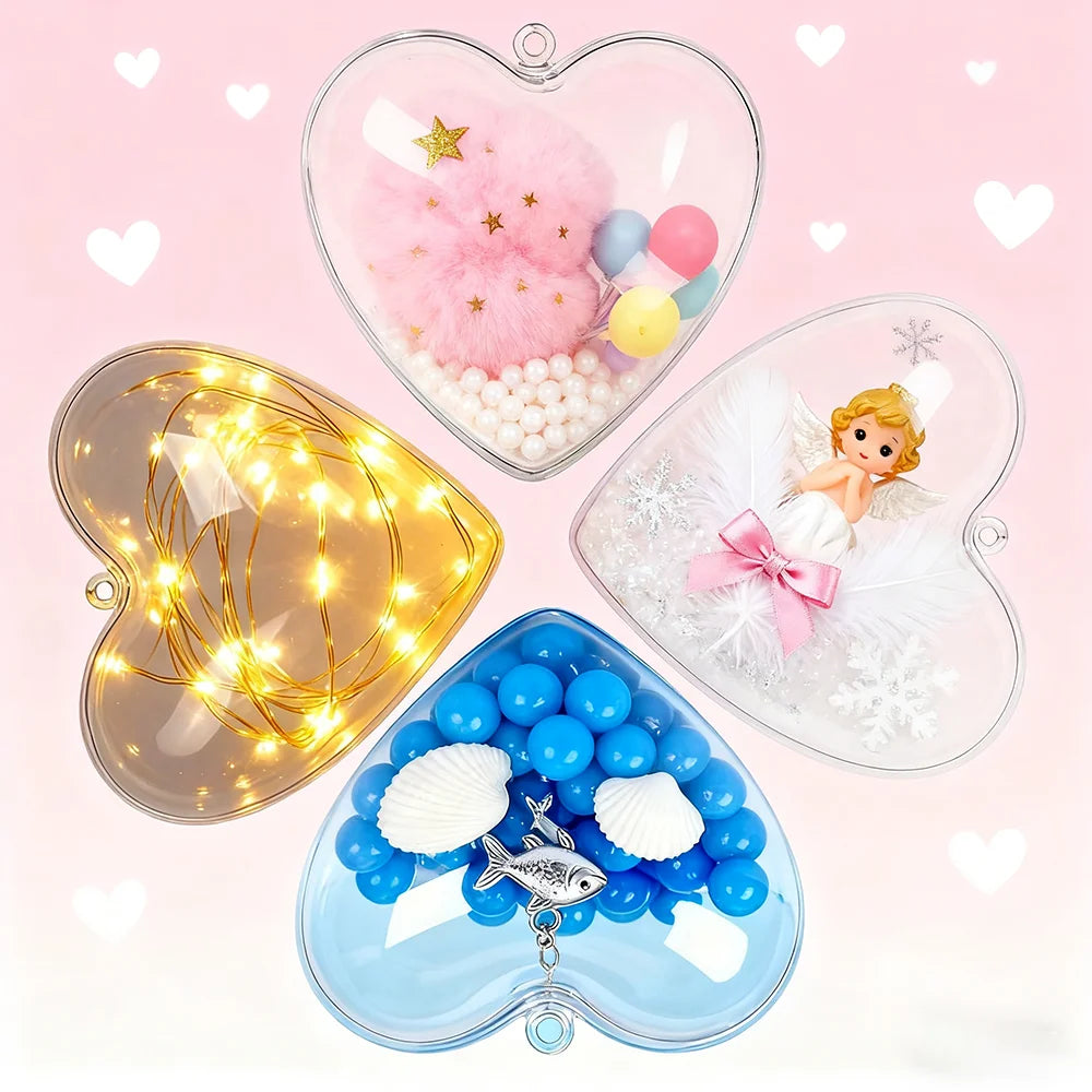 10pcs Clear Plastic Heart Ornaments Balls, Christmas Ornament Fillable Balls for DIY Crafts, Christmas Tree Decorations