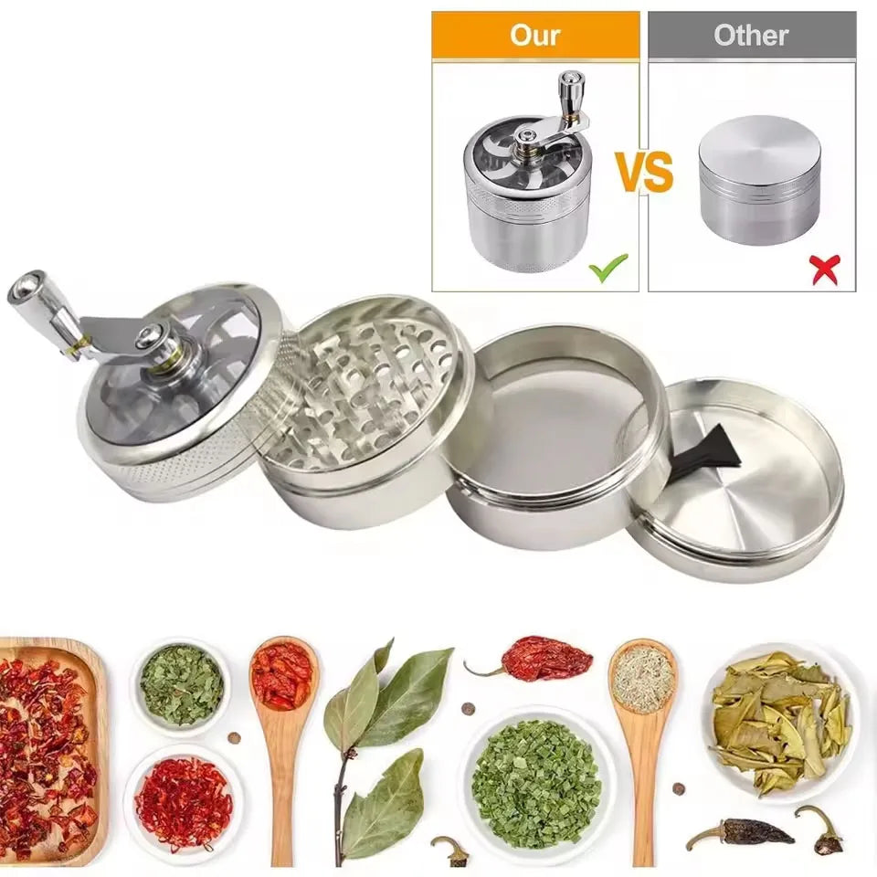 63MM 4 tier hand cranked zinc alloy herb grinder herb grinder spice grinder for smoking accessories, hard spices