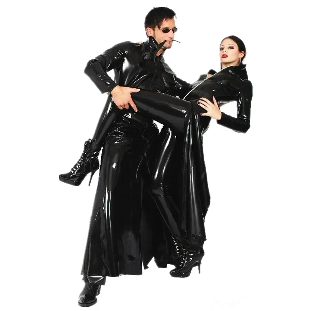 Halloween  Long en Faux Cuir PVC Noir Brcorporelle Unisexe, Matrix Neo, Gothique, pour Homme et Femme, Cosplay, Chanteur de Nuit