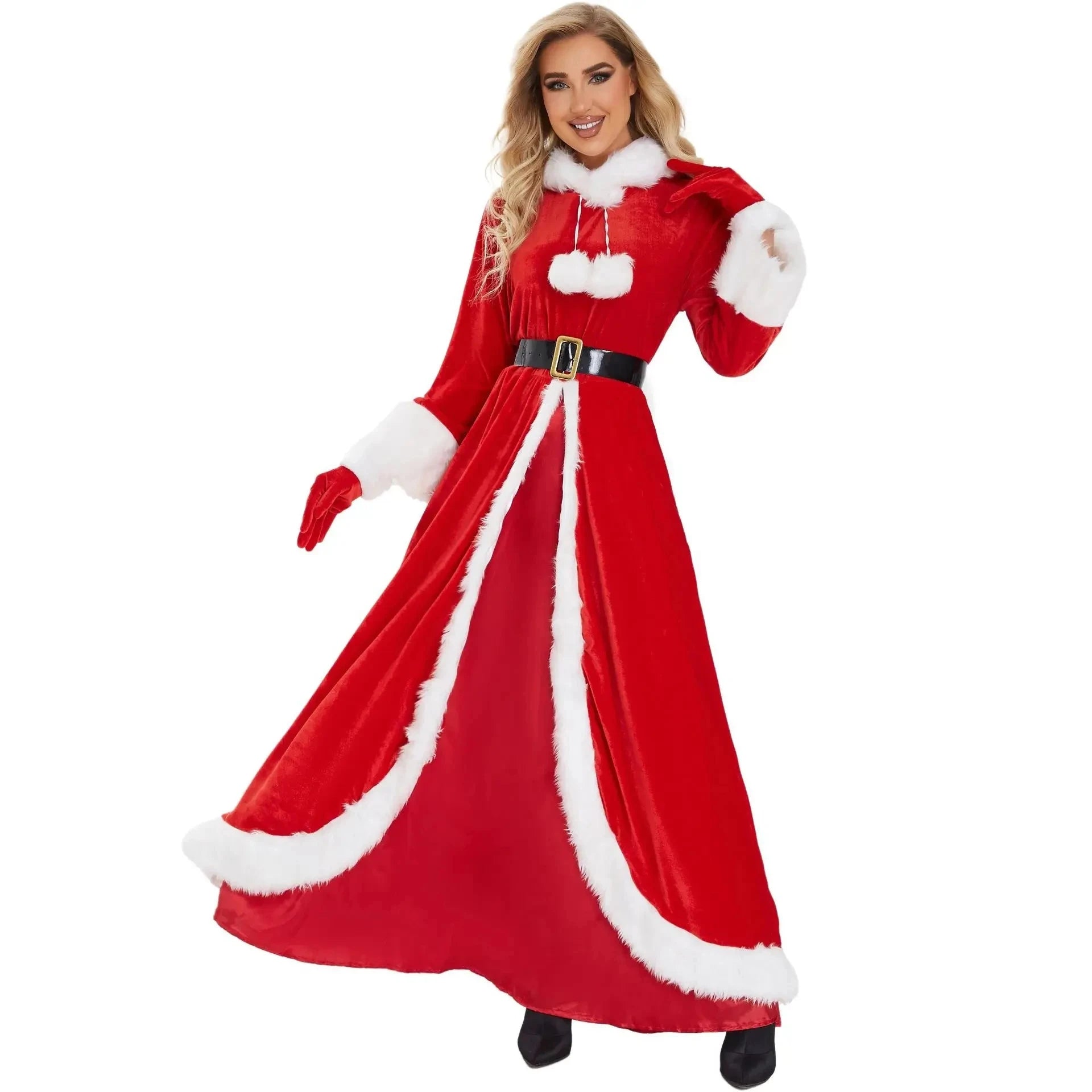 Deluxe Classic Mrs. Claus Christmas Costume Xmas Party Santa Claus Cosplay Women Red Dress Christmas Queen Carnival Party Dress