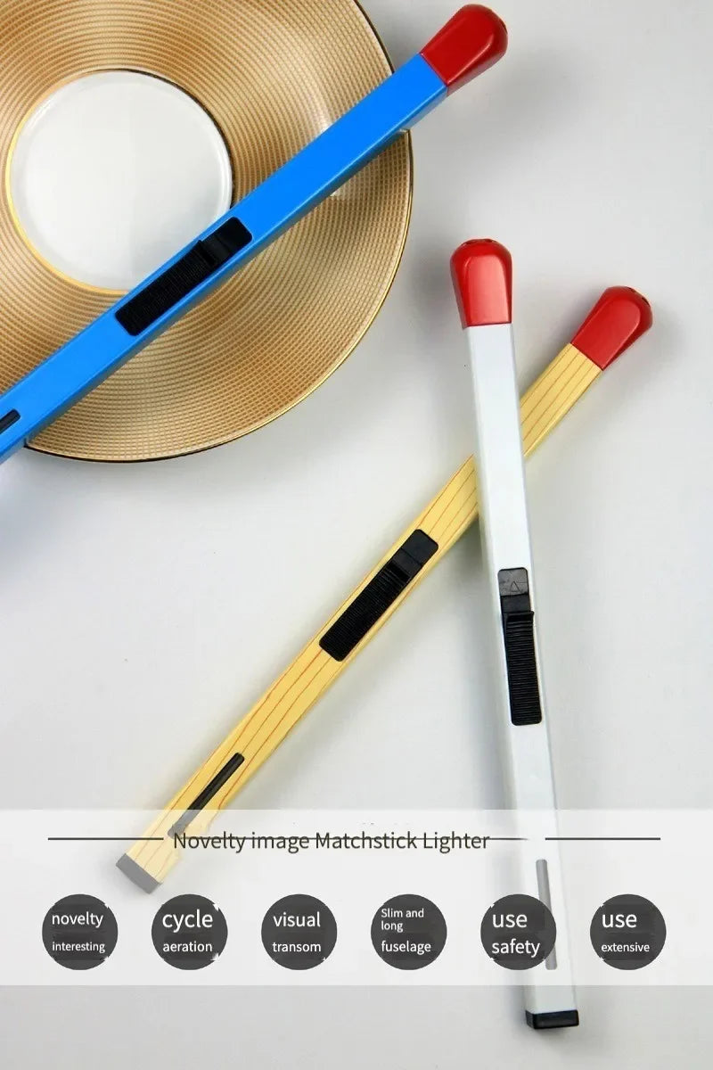 Creative Matchstick Shaped Lighter Refillable Practical Long Matchstick Lighter Adjustable Metal Lighter for Fireplaces Camping
