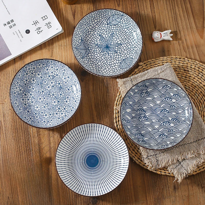 7 Inch Japanese Patterned Disc Ceramic Plate Dinner Dishe Plates Steak Salad Dessert Dinner Dish Home Art Tableware