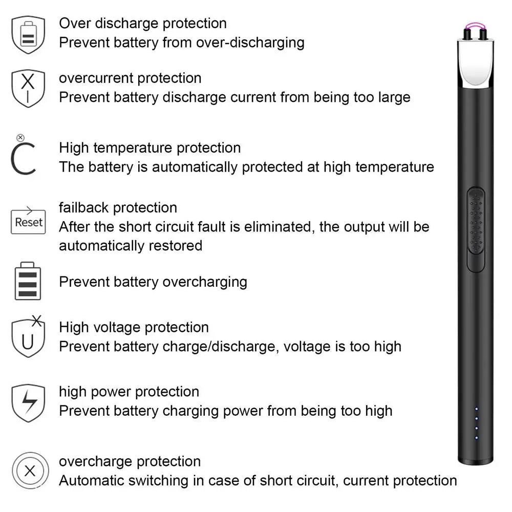 USB Electric Rechargeable Kitchen Lighter Electric Arc BBQ Lighter Windproof Flameless Plasma Ignition Long Gas Lighter