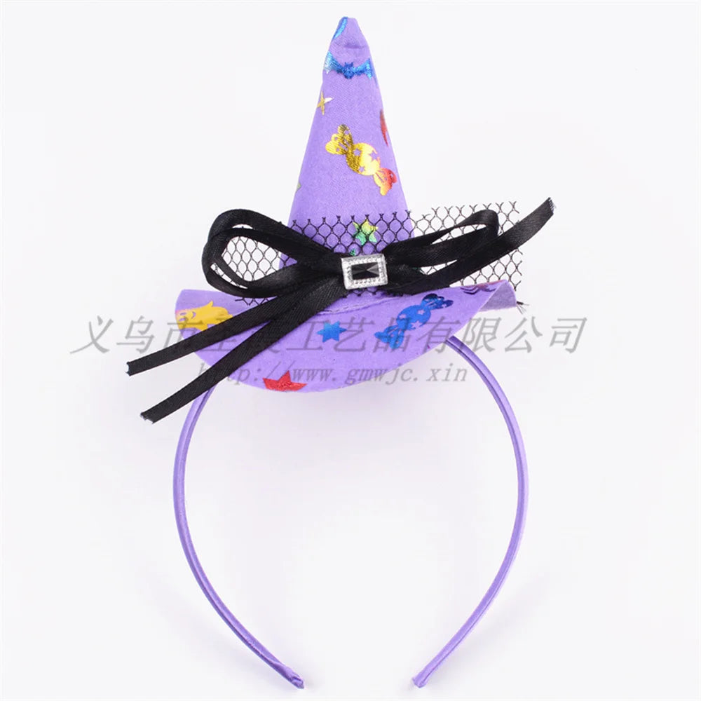 Mini Pointy Witch Hat Hairbands Spider Web Pumpkin Skull Shaped Hair Hoops For Kids Girls Halloween Headbands Cosplay Decoration