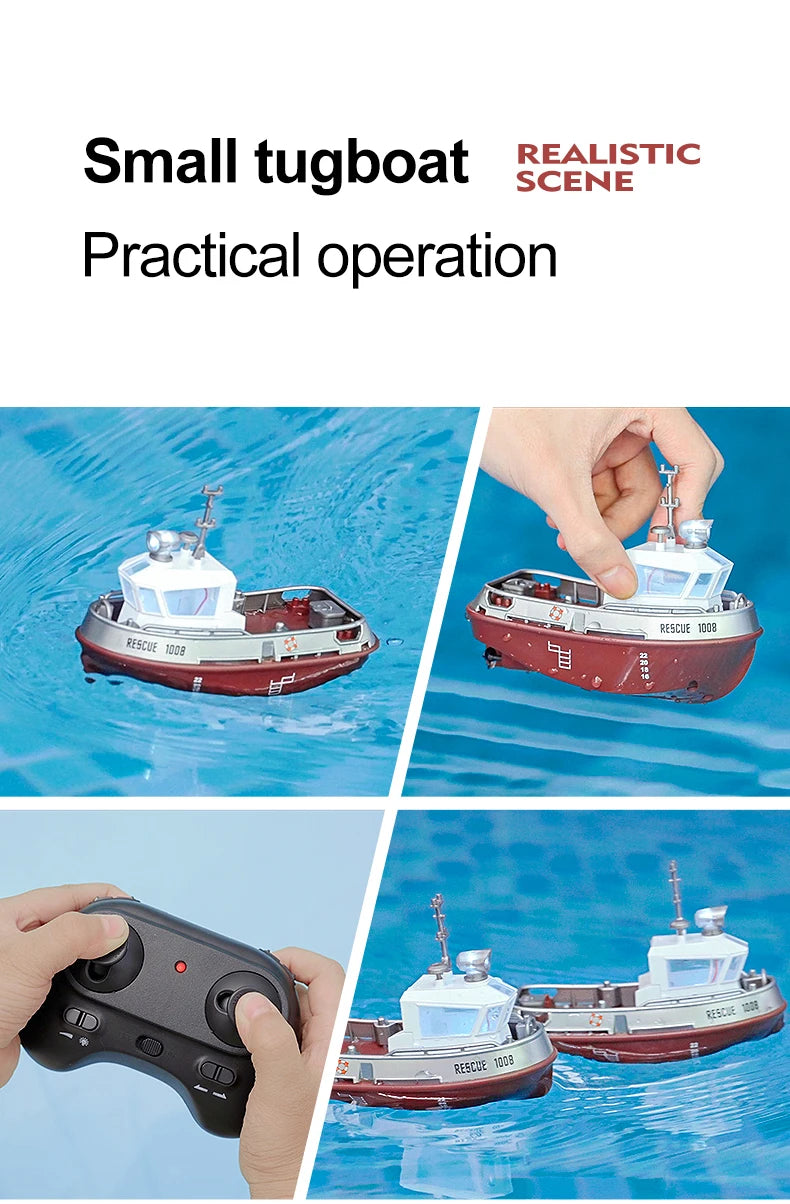 RC Boat 1/32 Remote Control Mini Rescue Boat Dual Motor Waterproof RC Racing Ship 2.4G Watercraft Speedboat Toys for Boys Gifts