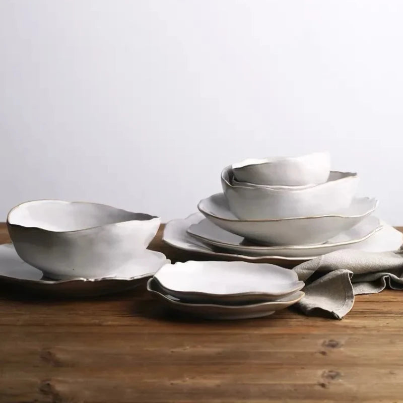 Dinner Plate Set - Rice, Soup, Noodle & Sushi Bowls with Sauce Dishes and Western Steak Plates for Versatile Dining