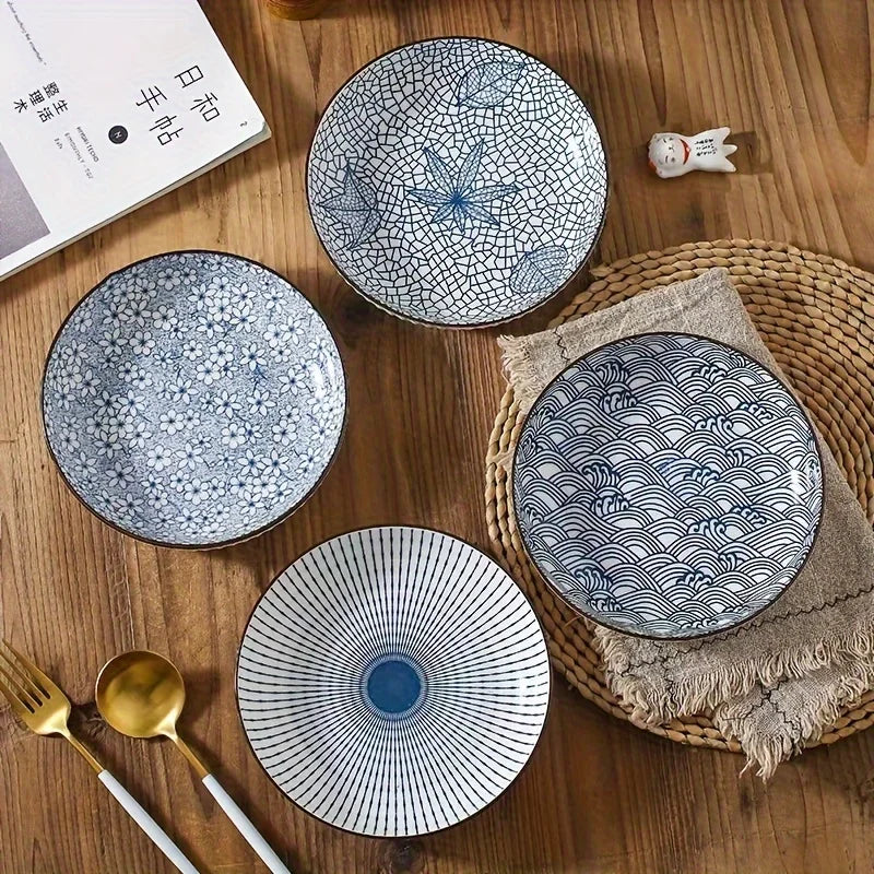 7 Inch Japanese Patterned Disc Ceramic Plate Dinner Dishe Plates Steak Salad Dessert Dinner Dish Home Art Tableware