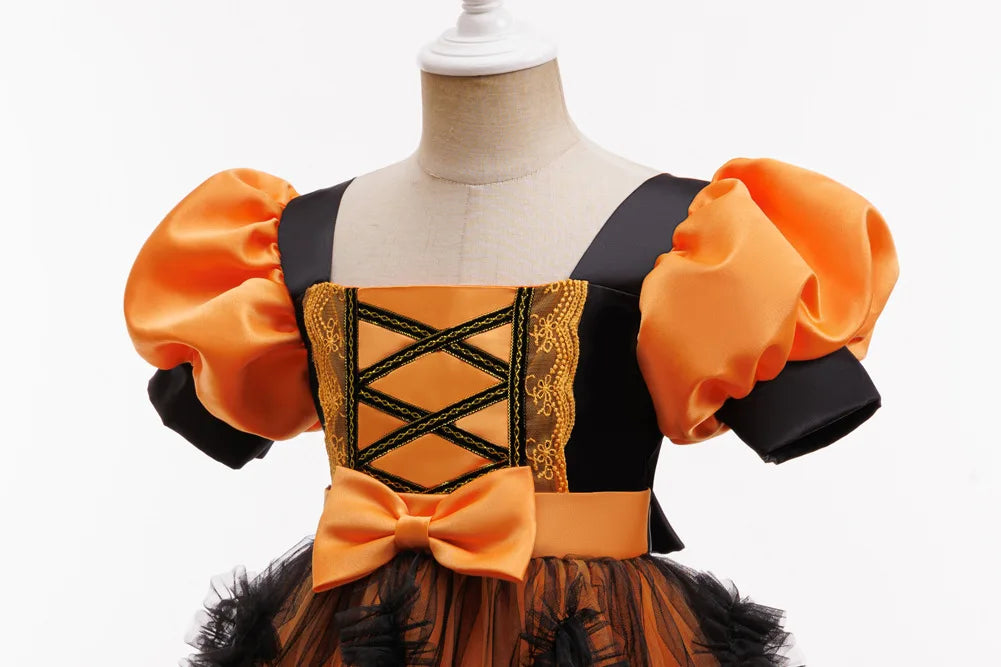 Halloween costume girl cosplay performance kids dress orange dress+pumpkin full set of special occasion costumes