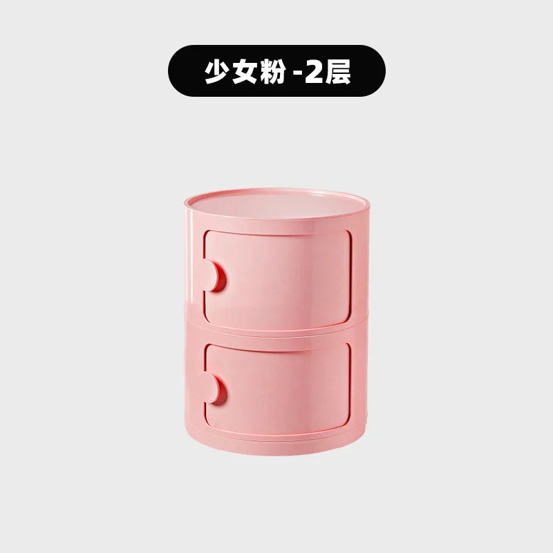 Household Nordic Bedside Table with Handle Portable Creative Round Storage Cabinet Bedroom Multi-Layer Modern Simple Plastic Sid