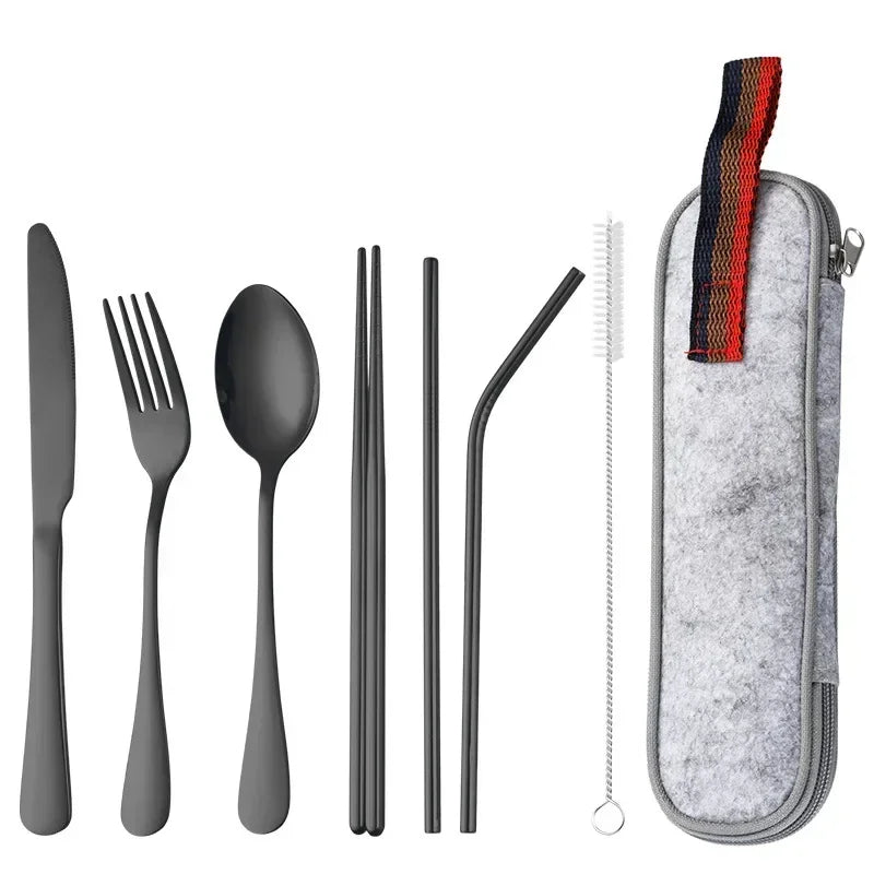 8 Pieces Cutlery Set, Stainless Steel Western Tableware, Classic Dinner Set, Knife, Fork, Straw, Restaurant Dining Dinnerware