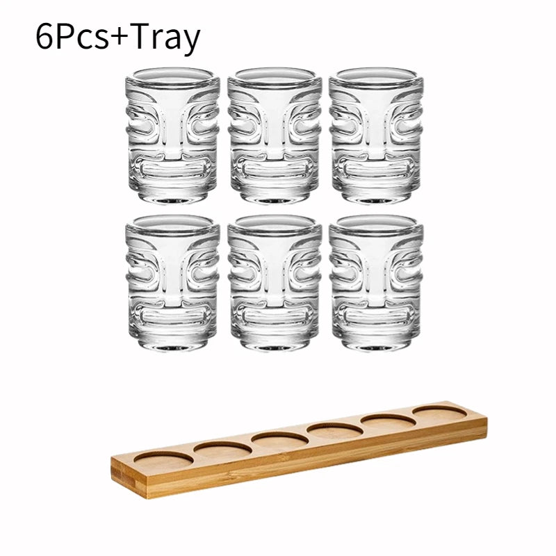 Creative Mini Tiki Glass Cup Shot Glasses Stacking Cups Cocktail Glass Tiki Cup Set With 6 Holes Tray Tiki Bar Accessories