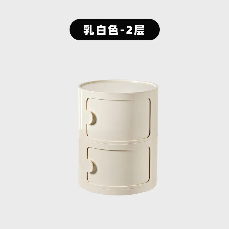 Household Nordic Bedside Table with Handle Portable Creative Round Storage Cabinet Bedroom Multi-Layer Modern Simple Plastic Sid