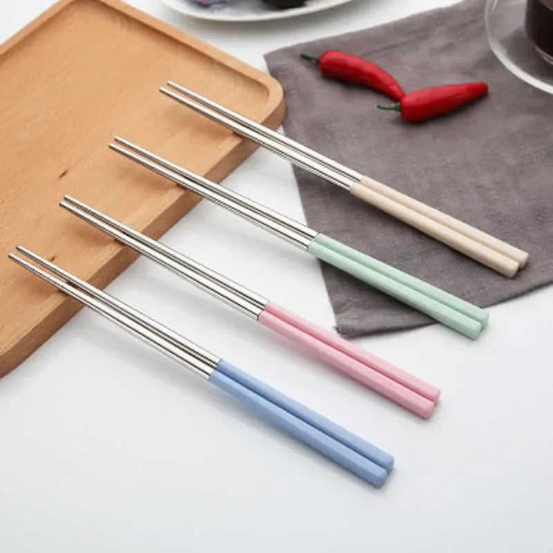 4pairs stainless steel chopsticks portable travel metal chopsticks food sushi sticks non slip reusable easy to clean