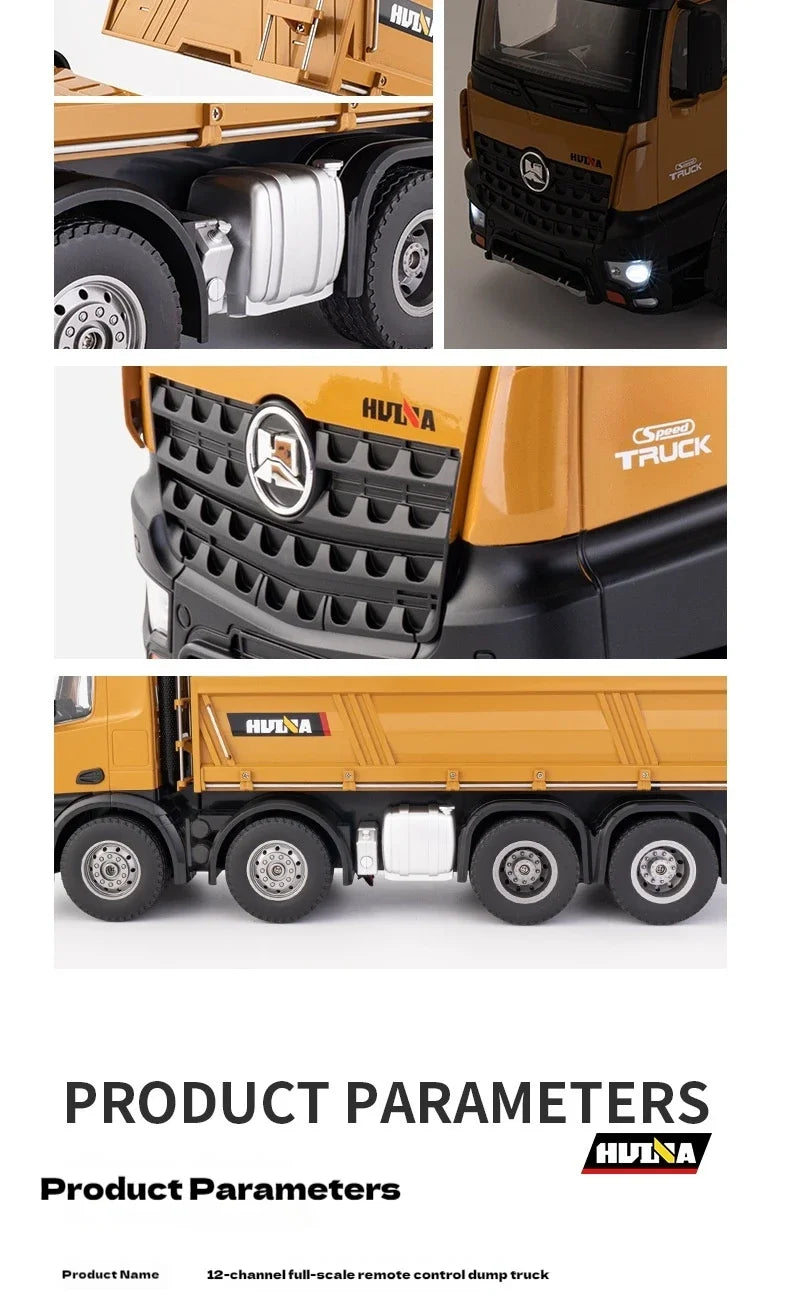 Huina 1536 1/14 Semi Alloy Transport Eight Wheeled Dump Truck With Sound And Light Remote Control Engineering Vehicle Toy Gift