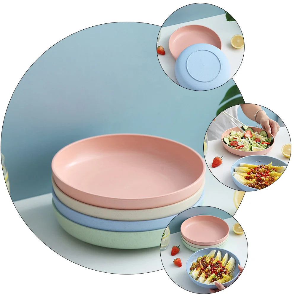 4 Pcs Plate Plastic Plates Pallets Salad Dinner Serving Round Polypropylene (pp) Food Dish Home Child Dishes