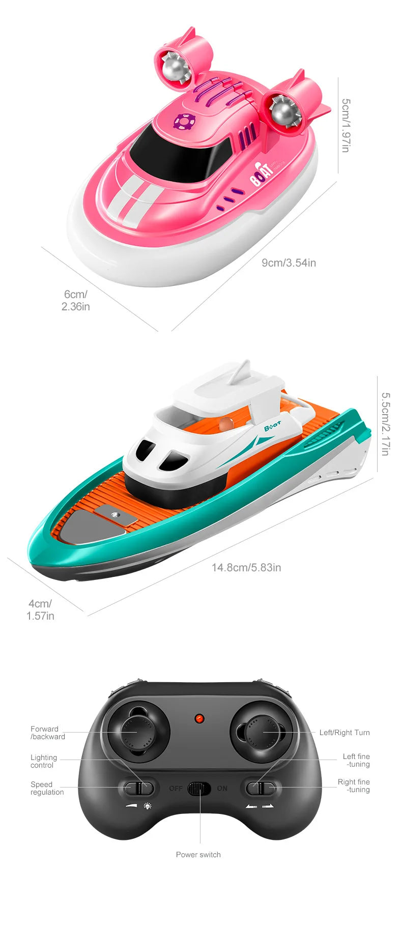 S820 RC Boat Wireless Speedboat 2.4G 1/32 Powerful Dual Motors Electric Remote Control Model Electric Toys for Kids Xmas Gift