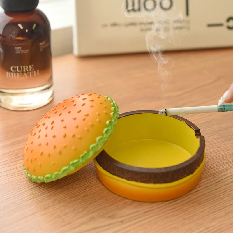 Creative Cute Hamburger Ashtray Home Dust Proof Ashtray Living Room Office Desktop Decoration Ornament for Father Gift