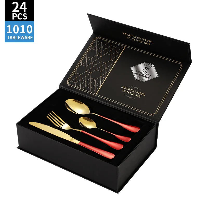 Stainl Steel Western Dining Utensils Set 24-Piece Set Steak Knife Fork Spoon Dinnerware Set Korean Sle Children's Cutler...