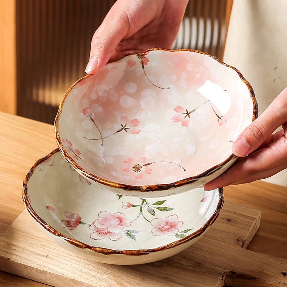 7.4inch Ceramic Dinner Plates Japanese Retro Deep Round Plate Dinner Plates Pasta Plate Kitchen Tableware Microwave Oven Bakware