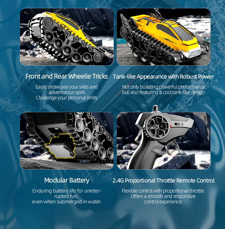 JJRC Q183 RC Car 2.4G Amphibious All Terrain Tracked Tank Remote Control Truck Climbing Off-Road Vehicle Waterproof Toy Kid Gift