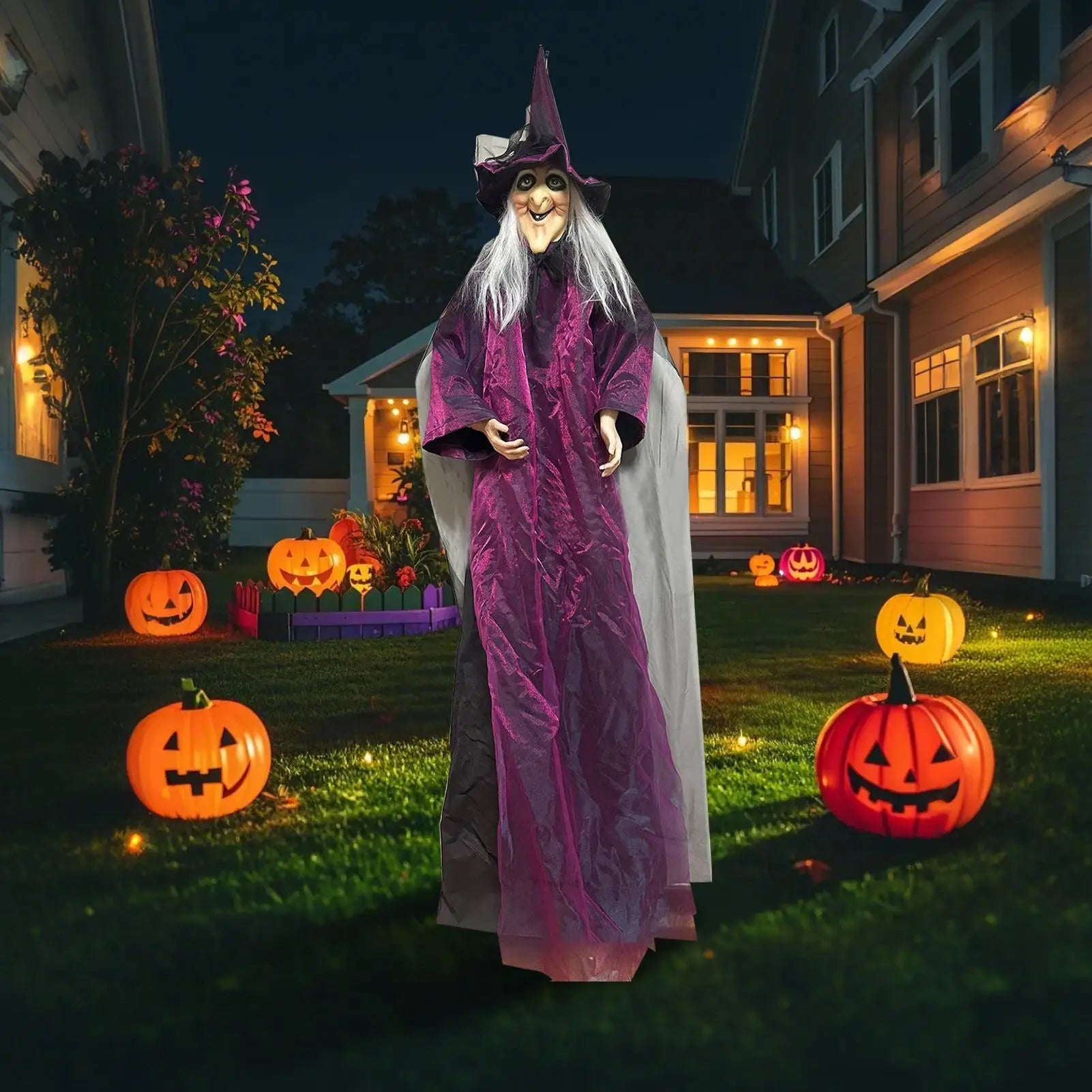 Halloween Sound Activated Light-up Witch Hanging Ghost Scary Props for Haunted House Bar Secret Room Outdoor Yard Garden Party