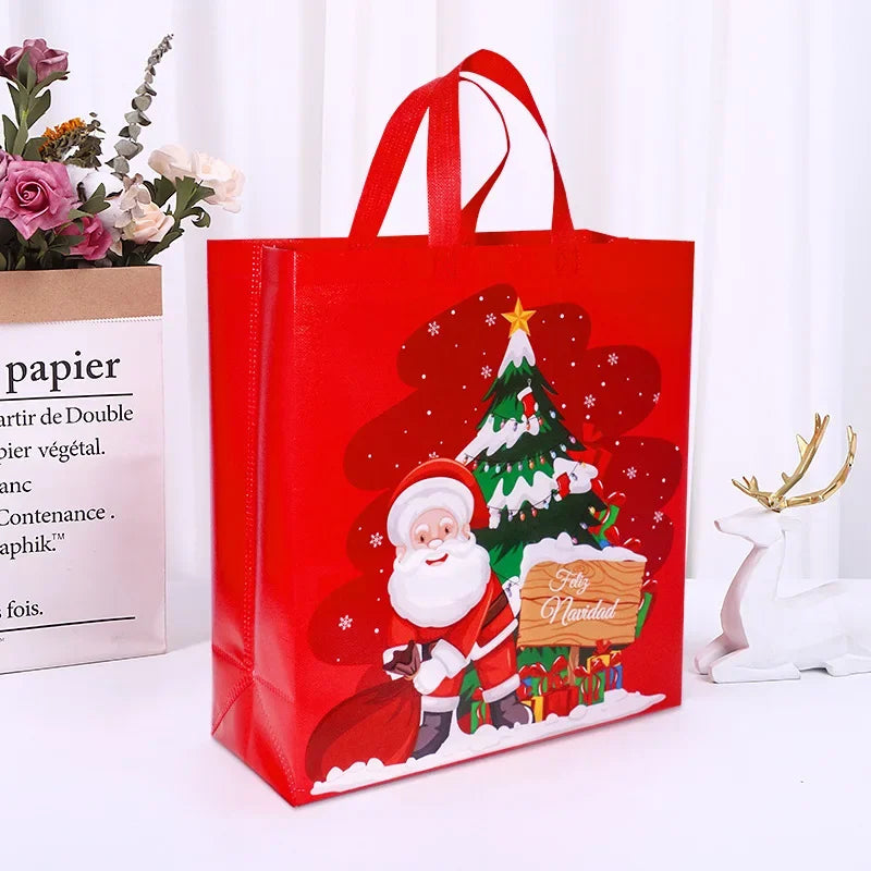 1PC New in Christmas Gift Bags Cartoon Cute Print Santa Elk Snowman Printing Non Woven Foldable Storage Handbag Party Supplies