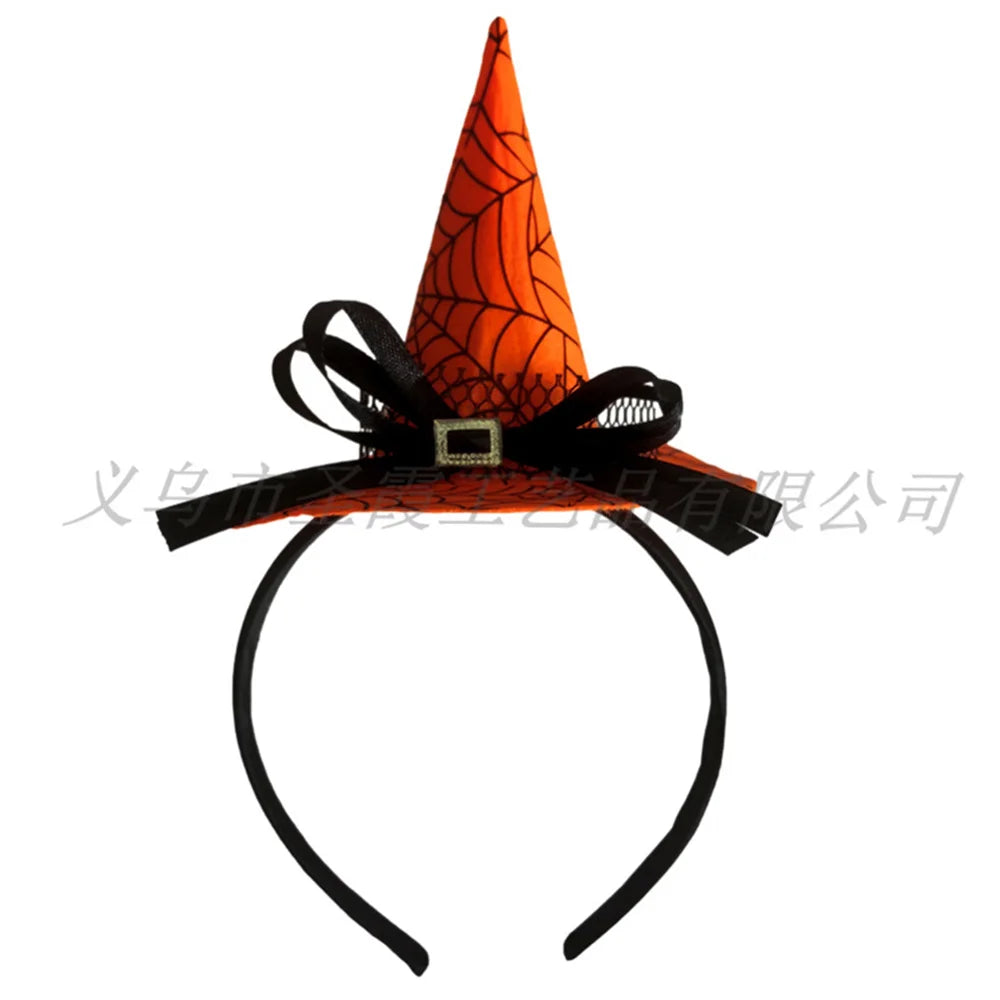 Mini Pointy Witch Hat Hairbands Spider Web Pumpkin Skull Shaped Hair Hoops For Kids Girls Halloween Headbands Cosplay Decoration