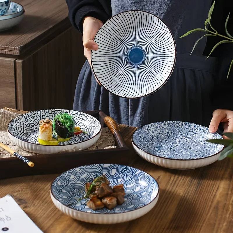 7 Inch Japanese Patterned Disc Ceramic Plate Dinner Dishe Plates Steak Salad Dessert Dinner Dish Home Art Tableware