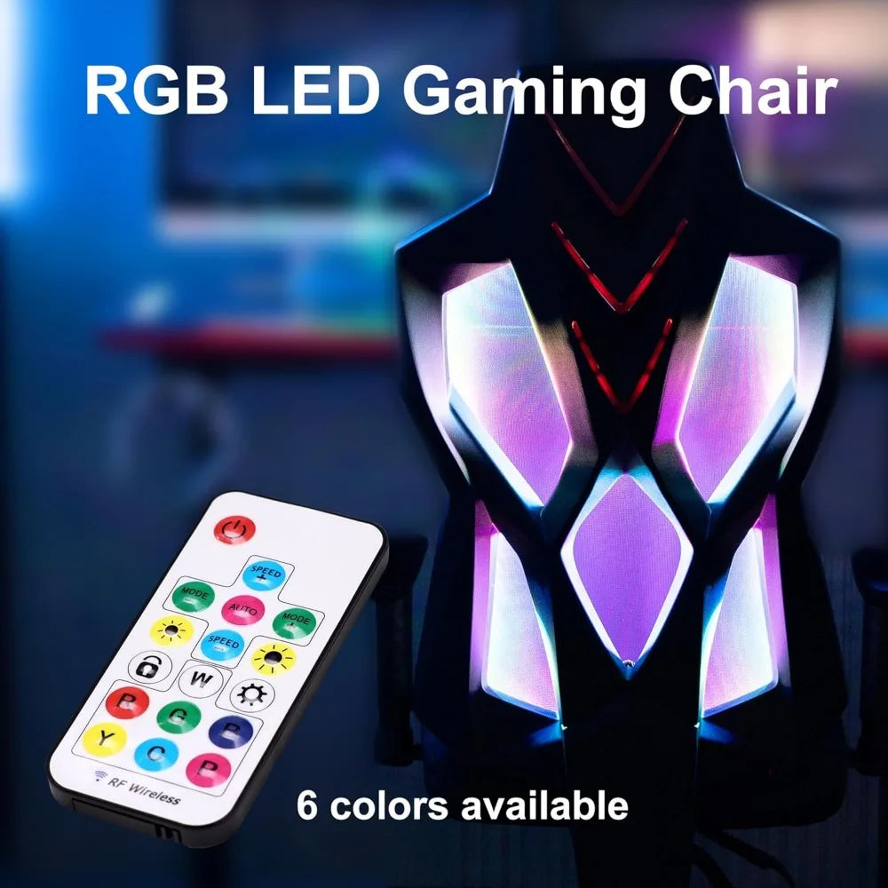 Gaming Chair with RGB LED Lights, Video Game Chair Ergonomic Computer Gamer Chair with Massage Lumbar Support (Red)