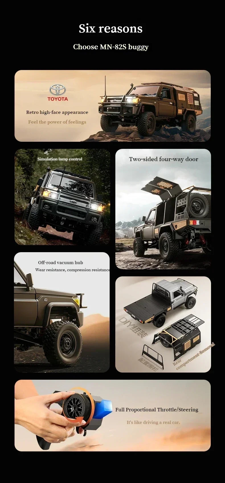 MN128 1/12 RC Car 4WD Jeep Model 2.4G Remote Control LED Light 4X4 Off Road 4WD Climbing RC Truck Electric Toy Car Gift for Boy