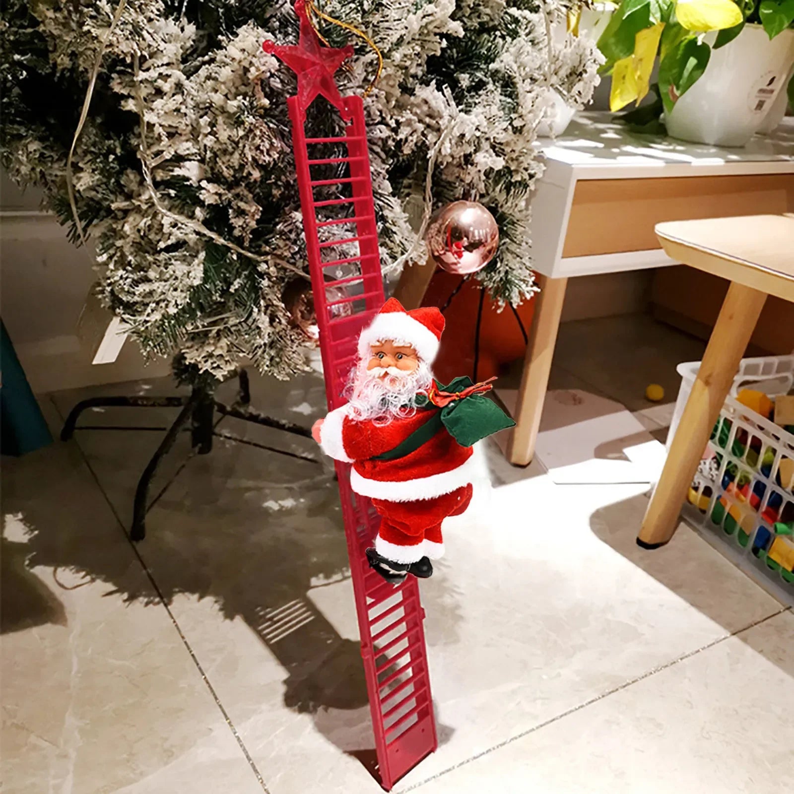 Electric Climbing Ladder Santa Claus with Music & LED Light, Xmas Tree Decorations Hanging Christmas Ornaments Tree Decor