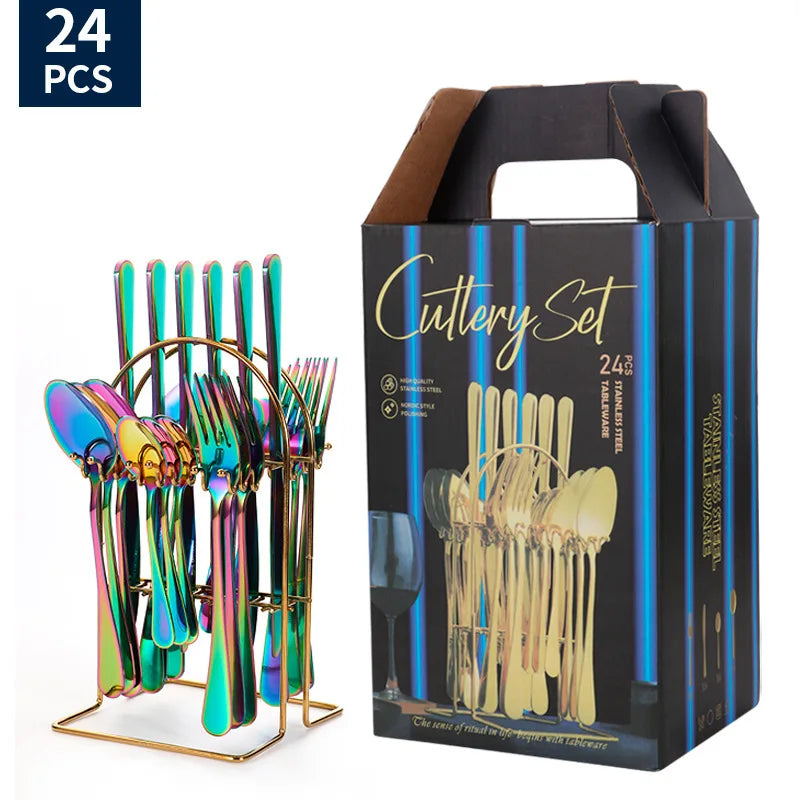 Stainl Steel Western Dining Utensils Set 24-Piece Set Steak Knife Fork Spoon Dinnerware Set Korean Sle Children's Cutler...