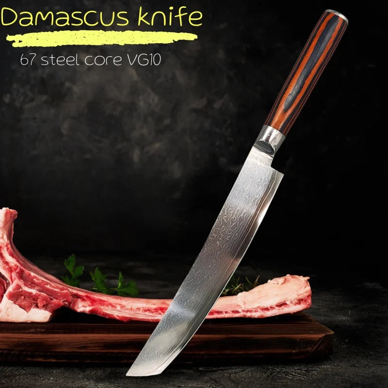 Damascus Steel Kitchen Knife Chef Knife Butcher Meat Cleaver Boning Barbecue Slicing Kiritsuke Knife Sushi Knife Cooking Tools