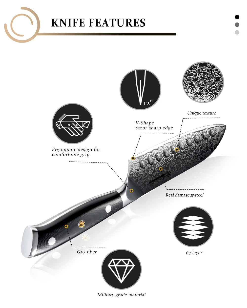 Santoku Knife 5 Inch AUS-10 Japanese Damascus Steel Kitchen Knife 67 Layers High Carbon Stainless Steel Chef Cooking Tools Sharp