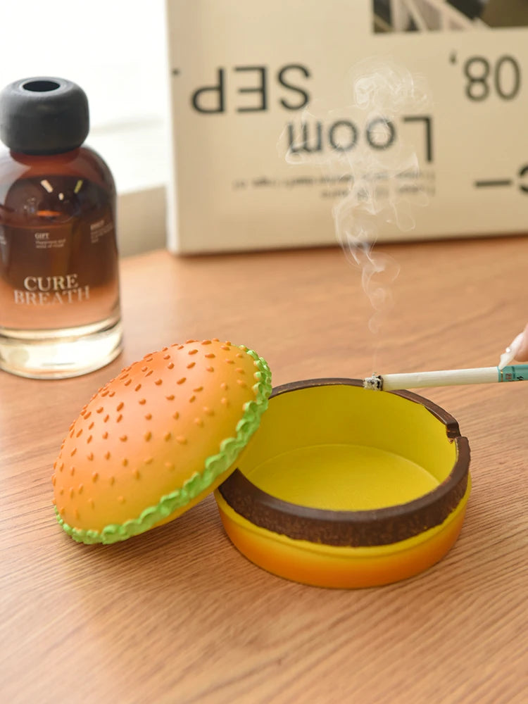 Creative Cute Hamburger Ashtray Home Dust Proof Ashtray Living Room Office Desktop Decoration Ornament for Father Gift