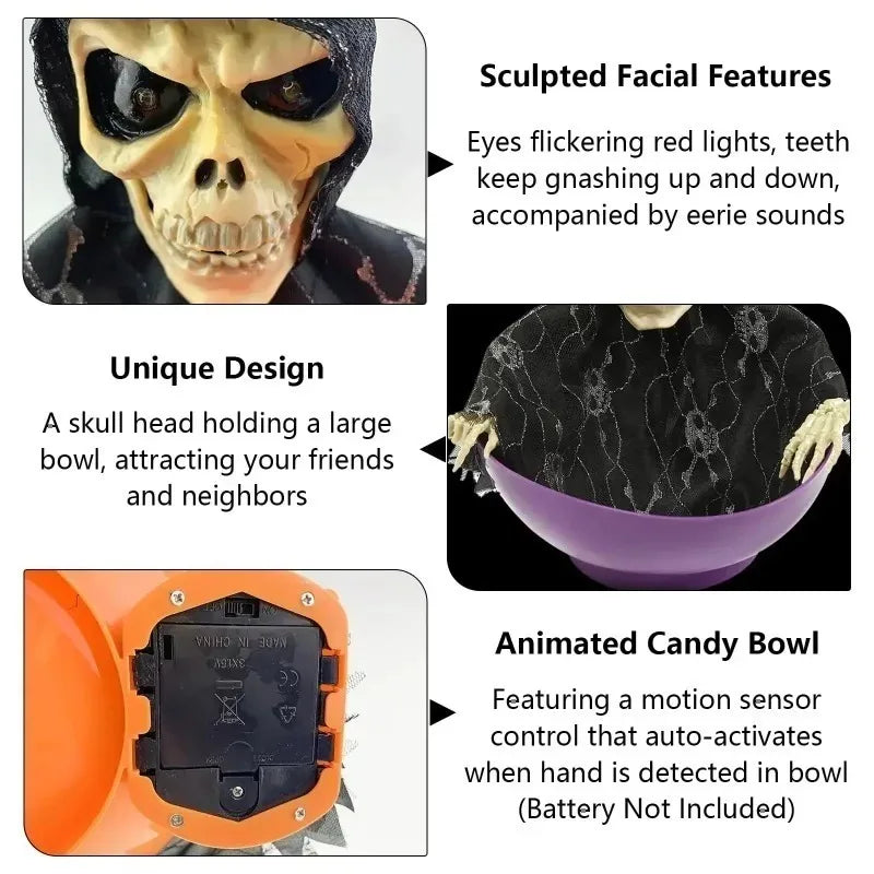 Halloween Electric Ghost Prop Animated Motion Sensor Light Up Sound Head Stretch Swing Party Decoration Haunted House Decor
