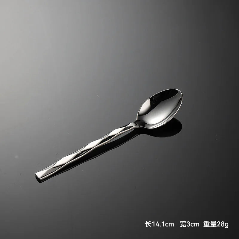 Diamond Pattern Stainless Steel Dinner Set Square Handle Cutlery Simple Fork Knife Spoon Teafork Dinning Tables Sets 2024