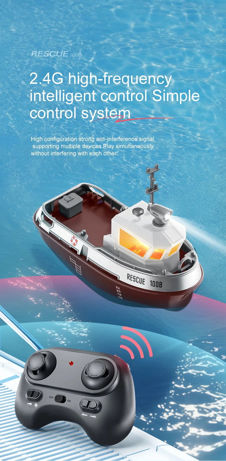 RC Boat 1/32 Remote Control Mini Rescue Boat Dual Motor Waterproof RC Racing Ship 2.4G Watercraft Speedboat Toys for Boys Gifts