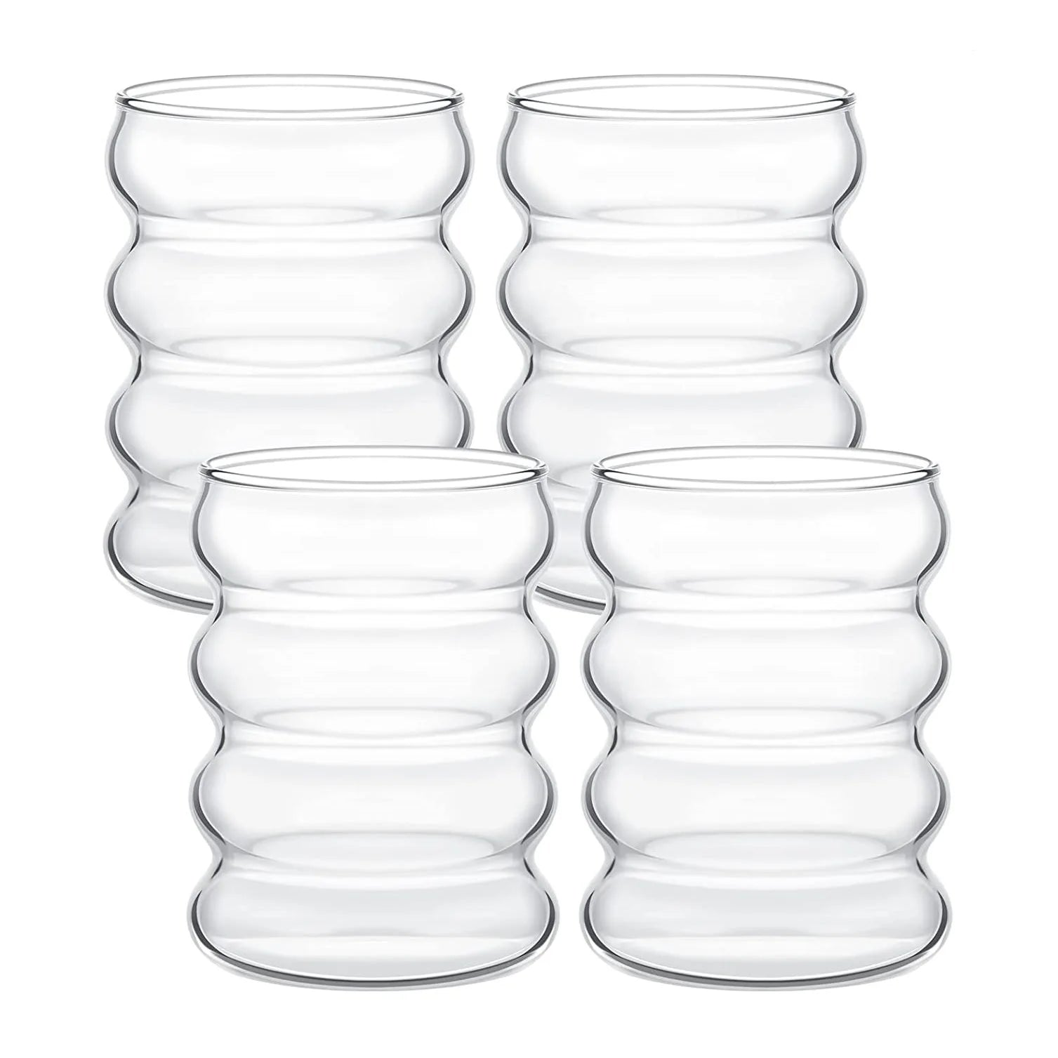 2/4PCS Wave Shape Beverage Glasses With Straws Vintage Glass Cups Ripple Drinking Glasses for Wine Champagne Milk Coffee Cup