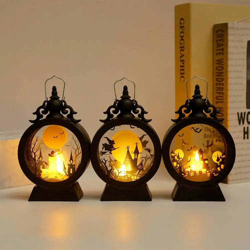 Halloween Lantern Halloween Decor Retro Decor Battery Lantern Flameless LED Candle Lantern Halloween Vintage Lantern ﻿