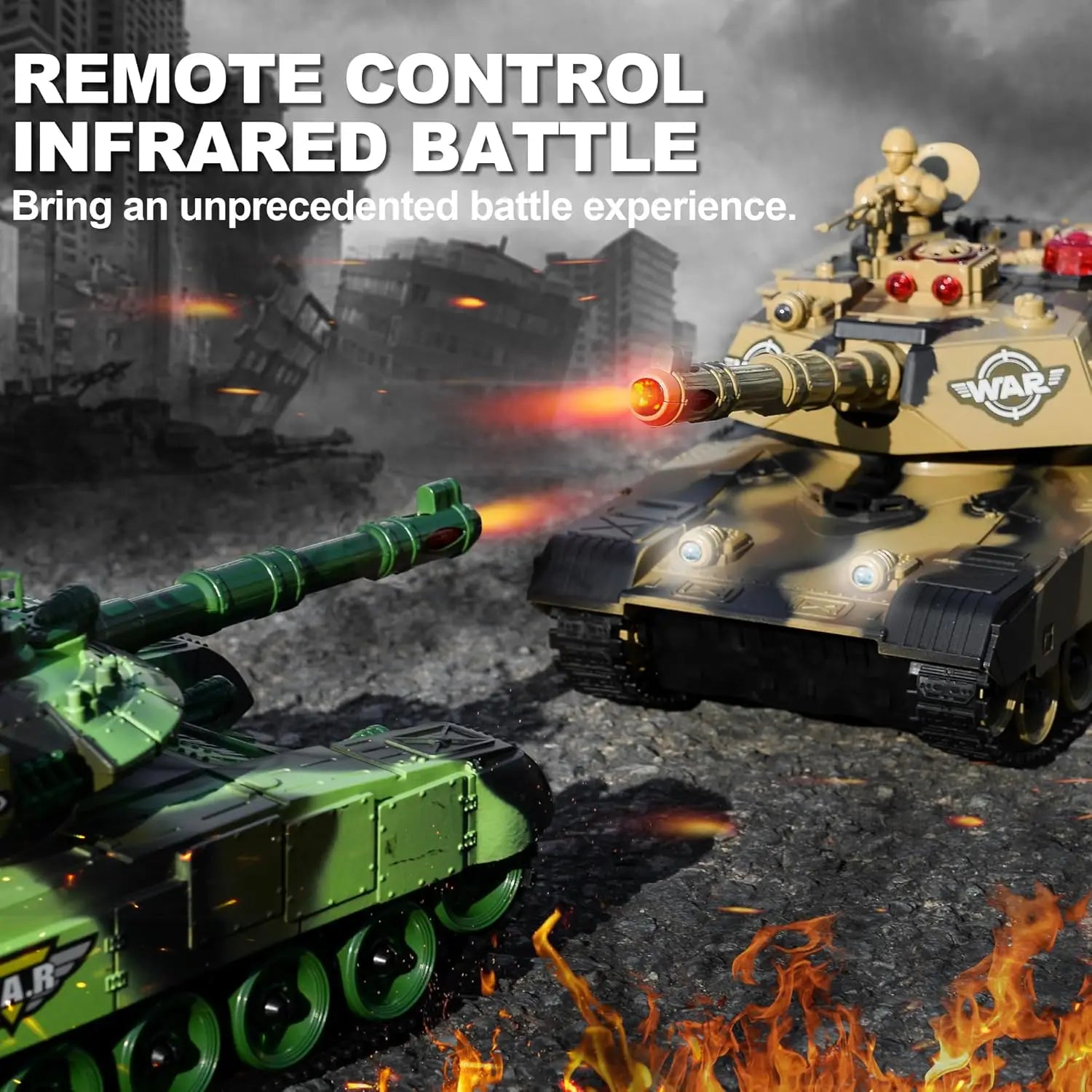 2 PACK RC tanks 2.4G Fighting Battle Tanks with LED Life Indicators Realistic Sounds Remote Control Boy Toys For Kids Children