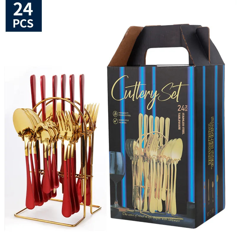 Stainl Steel Western Dining Utensils Set 24-Piece Set Steak Knife Fork Spoon Dinnerware Set Korean Sle Children's Cutler...