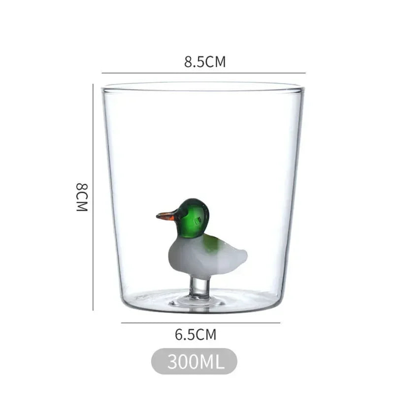 Glass Cup 3D Cartoon Animal Shape Glasses Home Cute Water Coffee Glass Single Layer Cup with Guests Juice Cold Drink Cup