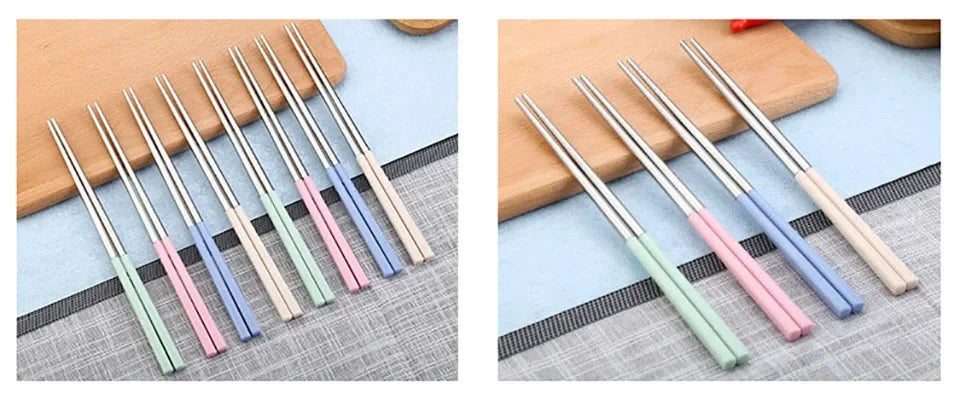 4pairs stainless steel chopsticks portable travel metal chopsticks food sushi sticks non slip reusable easy to clean