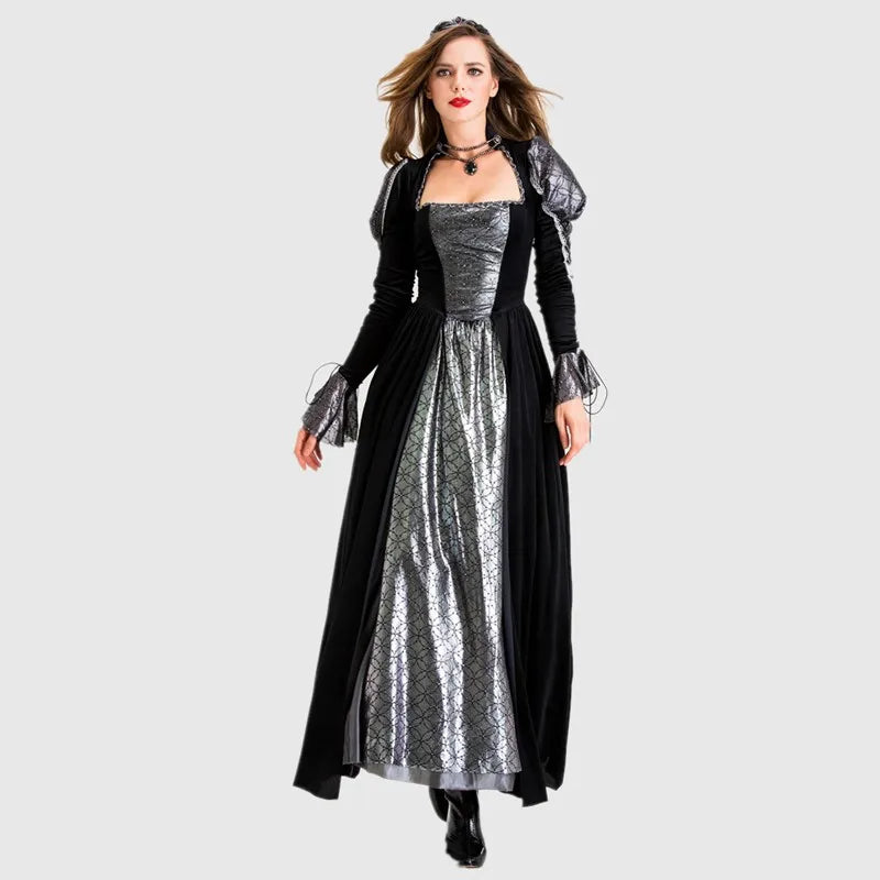 Halloween Day of the Dead Sexy European Medieval Retro Court Gothic Poison Queen Evil Vampire Costume Carnival Party Devil Witch