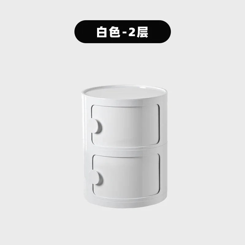 Household Nordic Bedside Table with Handle Portable Creative Round Storage Cabinet Bedroom Multi-Layer Modern Simple Plastic Sid