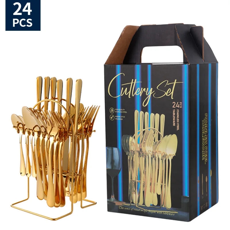 Stainl Steel Western Dining Utensils Set 24-Piece Set Steak Knife Fork Spoon Dinnerware Set Korean Sle Children's Cutler...