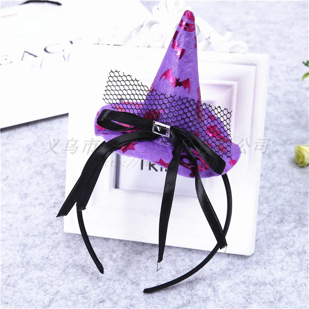 Mini Pointy Witch Hat Hairbands Spider Web Pumpkin Skull Shaped Hair Hoops For Kids Girls Halloween Headbands Cosplay Decoration